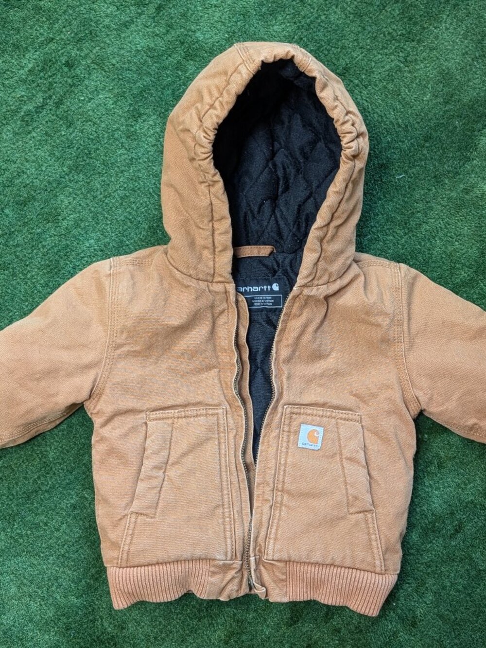 Carhartt Kids Brown Hooded cotton duck Jacket 18m